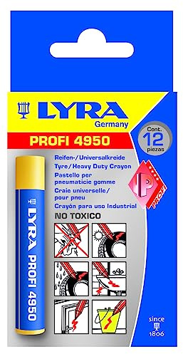 L4950007, LYRA 4950 däck-/universalkrita MARK-ALL för professionella, väderbeständiga markeringar på många underlag, låda med 12 gula kritor