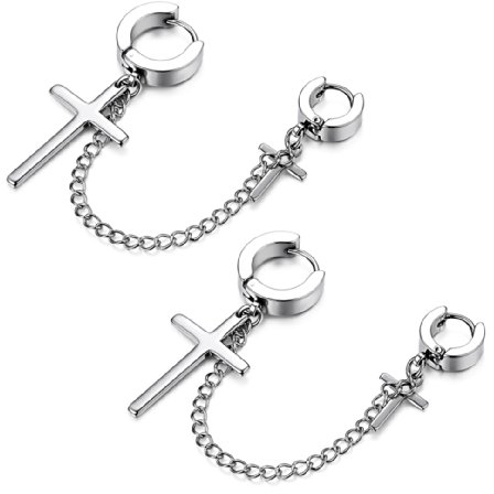 JewelryWe Schmuck Edelstahl Damen Herren Ohrringe, 2 Ohrlöcher Klassische Kreuz Ketten Ohrhänger Huggie Klapp Hoop Creolen Ohrstecker Ohrschmuck ein Paar