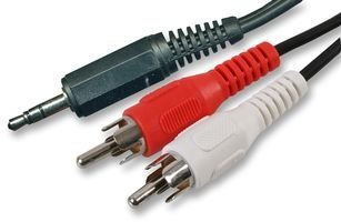 World of Data 3.5mm Mini Jack Stereo to Twin RCA Phono Red White/Black Aux Audio Lead Cable - 10m