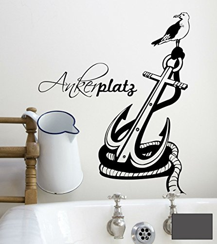 Wandtattoo Ankerplatz Anker maritim zuhause M1472 - ausgewählte Farbe: *Dunkelgrau* ausgewählte Größe: *S 60cm breit x 74cm hoch