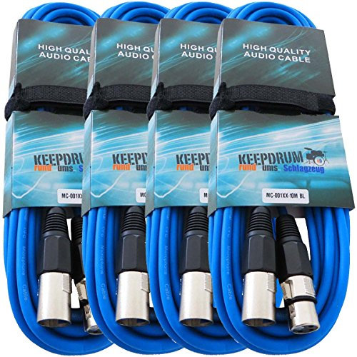 keepdrum MC-001XX BL - Cable de micrófono (10 m, XLR macho/XLR hembra, 4 unidades), color azul
