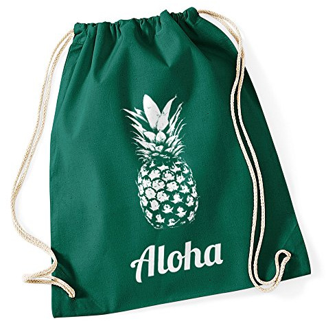Autiga Turnbeutel Hipster Beutel Tasche Aloha Ananas Jutebeutel Stringbag Baumwollbeutel Drawstring Gruen