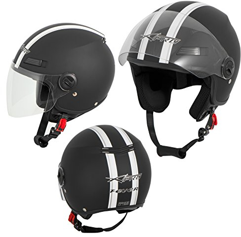 Motorradhelm Motorrad Roller Offenes Jet Helm Viser ECE 22-06 Matt Schwarz XS