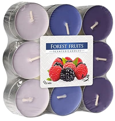 Lot de 6 bougies chauffe-plat parfum 18 fruits de forêt dans un emballage coloré de couleur clair - foncé