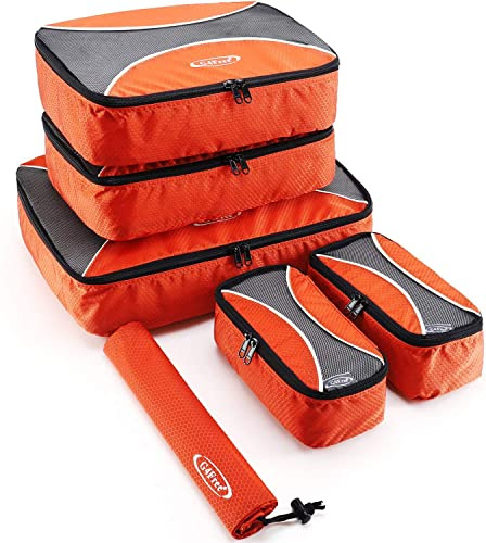 G4Free 4pcs/6pcs/7pcs Packing Cubes Suitcase Organiser Packing Bags Luggage Organiser Value Set for Travel Home Storage ((2S+2M+1L+1Laundry bag)-6PC, Orange)