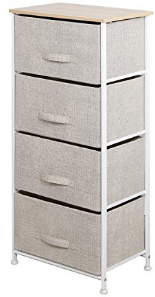 DlandHome Stoff Kommode mit Schubladen 94cm Standregale mit Aufbewahrungsboxen, Stabil Metallregal mit 4 Schubladen Abnehmbar Aufbewahrung Kommode Hoch Stoffschrank für Schlafzimmer, Wohnzimmer Beige