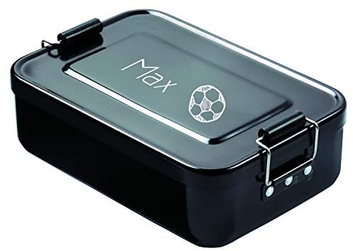 Elasto - Contenitore per il pranzo personalizzato con incisione personalizzata, senza BPA, 18 x 12 x 6 cm, in metallo, per bambini e adulti, regalo per la scuola, il lavoro (calcio)