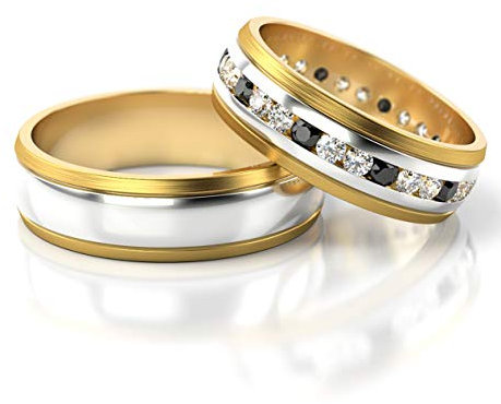 JC Gold Trauringe - Gelbgold Weißgold Eheringe Bicolor inklusive Steine und Gravur im Paarpreis PL252 (18 Karat (750) Bicolor)