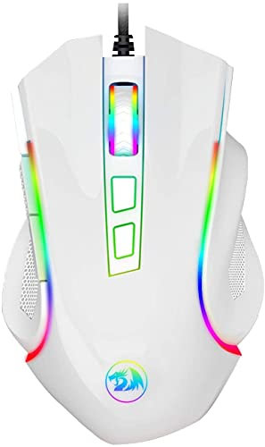 Redragon M602 RGB Wired Gaming Mouse RGB Spectrum Backlit Ergonomic Mouse Griffin Programmable with 7 Backlight Modes up to 7200 DPI for Windows PC Gamers (White)