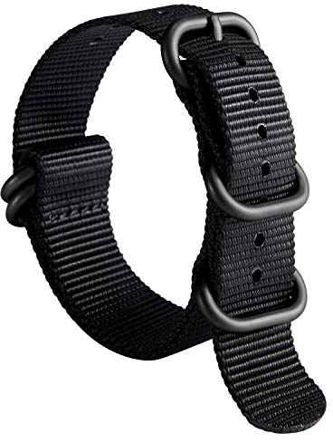 BINLUN Uhrenarmband Nylon Dickes G10 Premium Ballistic Ersatz Armband Mehrfarbige Bänder für Herren Damen mit Heavy Duty 5 Ringe(22mm, Schwarzes Band Schwarze Schnalle)