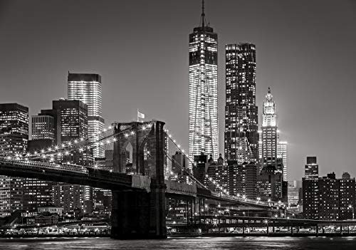 Forwall Fototapete Vlies Tapete Wanddeko Stadt Schwarz - Weiß Grau Gelb Taxi Brücke New York Moderne Wanddekoration 13032VEL 152,5cm x 104cm Schlafzimmer Wohnzimmer
