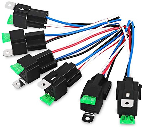 DollaTek 6Pcs 12V 30A Mazo de Cables del relé de fusibles Fusible de Cuchilla ATO/ATC, relés eléctricos automotrices SPST de 4 Pines con Cables de Alta Resistencia de 14 AWG