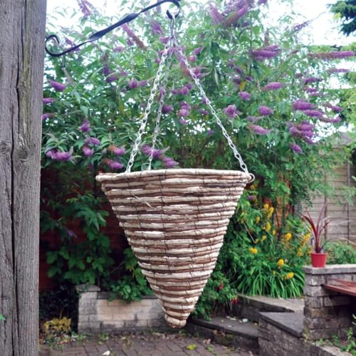 garden mile® Künstliche Hängekörbe, verschiedene Größen, dekorativ, für den Innen- und Außenbereich, Wandmontage, Pflanzkorb, grüner Jute-Draht, Kokosauskleidung (30,5 cm Seilkegel-Hängekorb)