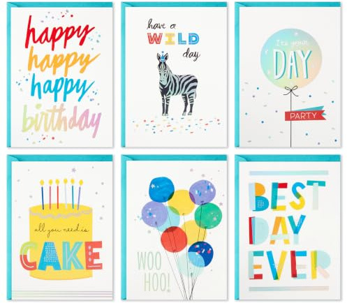 Hallmark Geburtstagskarten Sortiment, 24 Karten mit Umschlägen (Regenbogen-Schriftzug, Best Day Ever)