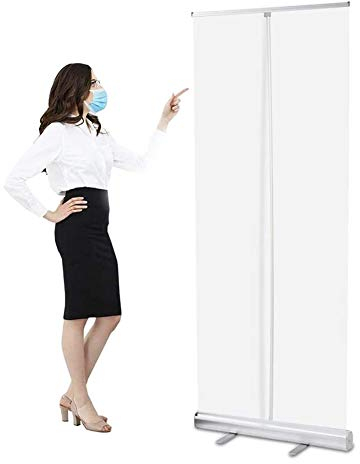 DORALO Transparantes Roll Banner, Schutzwand Spuckschutz Trennwand Stellwand Hustenschutz Virenschutz Niesschutz, Roll Up Eco Mit Alu-Kassette, Klare Folie,60×160cm