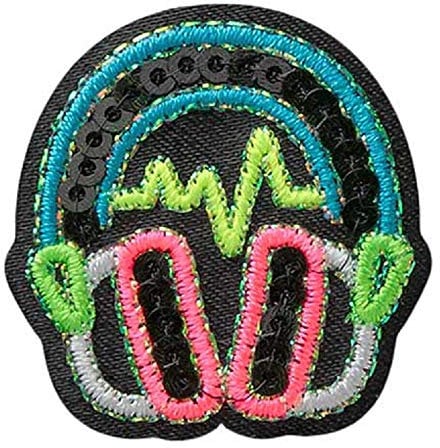 Mono Quick 0676x Neon Pailletten Bügelbilder, Patch, Applikation, Gitarre Kopfhörer etc (06763 - Kopfhörer)