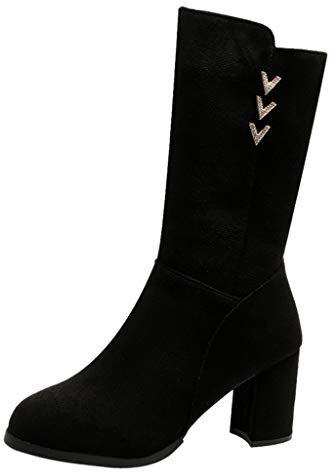 Stivali Scarpe da Moto Scarpe Donna Moda Casual Cristallo Stivali a metà Polpaccio Tacco Spesso Tacchi Alti (37,Nero)