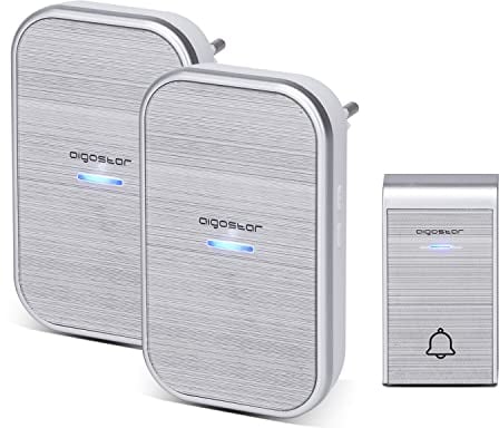 Aigostar Ding AC Kabellose Türklingel mit LED-Anzeigen, wasserdicht, 36 Melodien, 3 Lautstärkenstufen, Klingel für ältere Menschen, Zuhause, Büro (2Empfänger und 1 Sender)