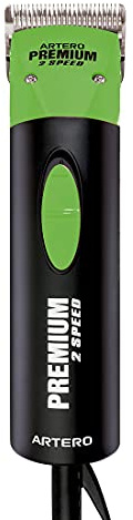 Artero Premium. Máquina Cortapelo profesional para Perros y Gatos. 2 velocidades, Muy silenciosa y ligera, ideal para domicilio o peluquería canina. Incluye maletín y juego de recalces (Verde)
