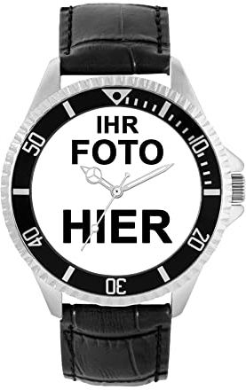Toff London Personalisierte Gravierbare Fotogeschenke für Männer und Jungen, Analog Quarzwerk Uhr mit Lederband, Custom Made Uhr