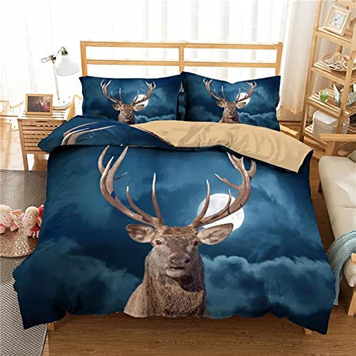 Bettwäsche 135x200 cm 3 Teilig bettwäsche Biber Hirsch Bettwäsche Set mit Reißverschluss Vintage Bettbezug mit 2 Kopfkissenbezüge 80x80 Weihnachten Geschenk
