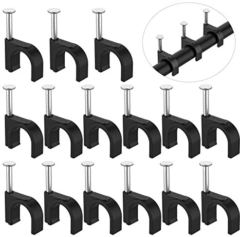 Cable Clips Black - AOPOCKAN TECH 100 Pieces Ethernet Cable Clips with Steel Nails 8mm Cord Holder for Cat7 Cat6 Round Ethernet Cable - 0.32 inch (8mm(0.32in) Round