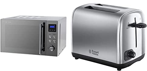 Russell Hobbs RHM2086SS Classic 17 Litre Stainless Steel Digital Microwave with Blue LED & 24080 Adventure Two Slice Toaster, Stainless Steel, 2 Slice, Brushed and Polished