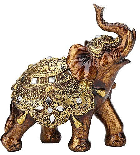 PAER Goldene Polyresin-Elefanten-Statue, Elegante Elefanten-Statue mit nach Oben Gerichtetem Rüssel, Reichtum, Glücks-Sammelfigur, Geschenk, Heimdekoration, Feng Shui-Ornament, Elefant-Dekoration(L)