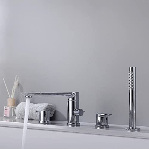 Wannenrandarmatur 4 Loch Wannenarmatur mit Handbrause Chrom Badewannenarmaturen Set Mischbatterie Badewanne-A
