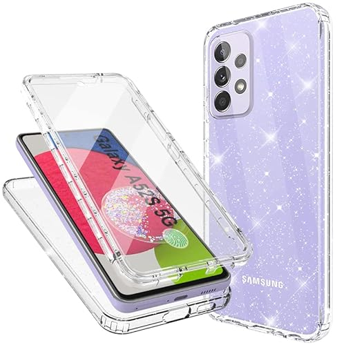 Mosoris Handyhülle für Samsung Galaxy A52s 5G Hülle Glitzer, Samsung A52 4G/5G Hülle mit Eingebautem Displayschutz 360 Grad Stoßfest Schutzhülle Soft Silikon Bumper Transparent Slim Flexible TPU Case