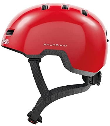 ABUS Kinderhelm Skurb Kid - robuster Fahrradhelm im Skater-Look mit Platz für einen Zopf und vielfältigen Designs - für Mädchen und Jungen - Rot Glänzend, Größe S