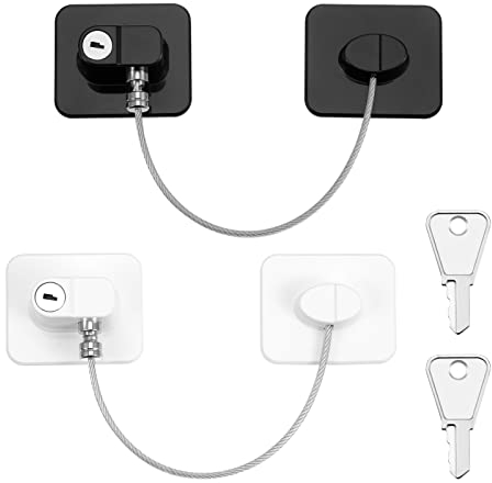 RosewineC 2PCS Refrigerator Door Locks, Children Safety Window Lock, Fridge Lock, Stainless Steel Cabinet Lock with 4 Keys and Strong Adhesive for Cabinet Drawer Fridge Freezer etc(White, Black)