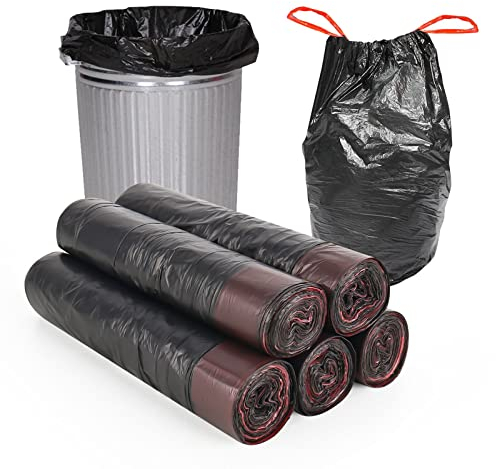 Müllsäcke mit Zugband 5 Rollen 15L Extra Starke Müllsäcke Schwarz reißfeste Müllsäcke Müllbeutel ohne Duft für Büro oder Zuhause ( 45 x50 cm 75 Stück)