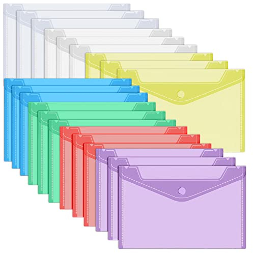 21 Stück Dokumentenmappe A5 mit Druckknopf, A5 Sichttasche Dokumenten Mappen Datei Taschen Aktenmappen PVC Beutel Dokumentenhülle Transparent 7 Farben für Papier, Datei, Dokumente