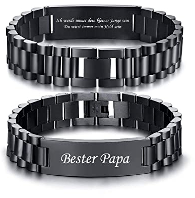 Armband Herren Papa Geschenk : Personalisiertes Armreif Edelsathl 21.5cm Schwarz Gravur Männer Glieder armbänder Junge Schmuck Geburtstagsgeschenk Vatertagsgeschenk für Dad