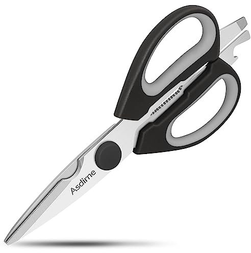 Asdirne Schere, Küchenschere mit scharfen Edelstahlklingen und weichen Griffen, ideal für Küche und den täglichen Gebrauch, 21,5 cm, schwarz/rot, A3B-1