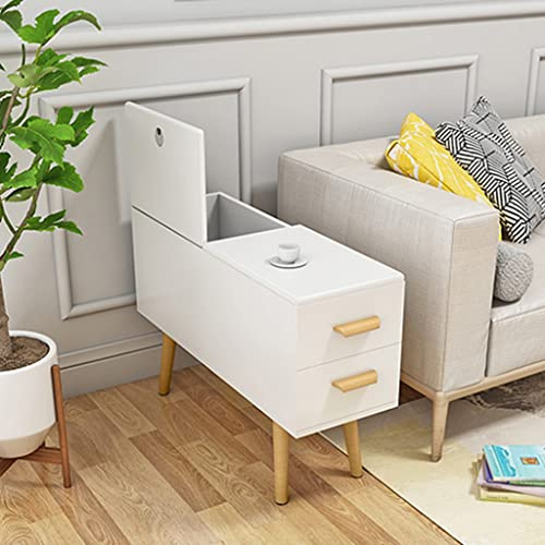 Sofa Beistelltisch mit 2 Schubladen, Flip Lid Storage Schmal und Lange Lagerung Schrank, Massivholz-Schrankbeine, Hydraulische Scharniere, Ecktisch für Wohnzimmer ( Color : White , Size : 90*30*60cm )