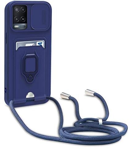 yanasuo Cordon de Coque Compatible avec Oppo A54 4G/A16/A16S/A55/A53S 5G, Collier pour Étui Colliers de cellulaire, Silicone Cover Protection de la Caméra Étui Lanyard Case-Bleu