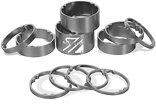 BUCKLOS 11 PCS Bike Headset Spacer Aluminum Alloy/Carbon Fiber 20 15 10 5 3 2 mm for Bicycle, 1-1/8 Inch Fork Handlebar Stem Spacers Threadless, fit in MTB Road BMX Folding Bikes.