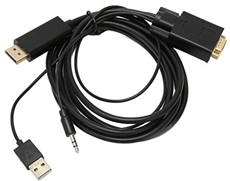 Cable Conector VGA a DP, Cable Convertidor de Video 1080P Full HD con Fuente de Alimentación y Cable Convertidor de Sonido VGA a DP para Monitor de PC