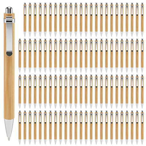 Tagtight 100Pcs Holzkugelschreiber Schreibgerät, Kugelschreiber mit Gravur, DIY Kugelschreiber Personalisiert,Kugelschreiber Blaue Tinte, Kugelschreiber mit Touchpoint für Journaling,Schule,Bürobedarf
