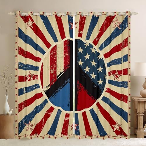 feelingyou Frieden Symbol Fenster Vorhänge, Sterne Rot Blau Plaid Vorhänge, USA Amerikanische Flagge Durable Fenster für Kinder Geschenke, 2 Platten, M Größe