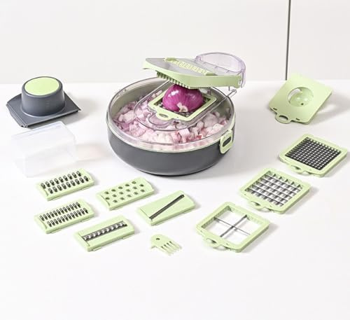 9 in 1 Kitchen Mandoline Food Chopper Multifunctional Vegetable Cutter Vegetable Chopper,Veg Onion Dicer Salad Chopper Potato Cutter Egg Yolk Separator with Large Capacity Double Layer Drainage Basket