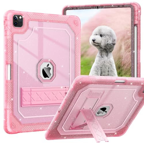 ZoneFoker for iPad Pro 12.9 Case 6th/5th/4th/3rd Generation 2022/2021/2020/2018, 12.9 Inch iPad Pro Case Cover with Pencil Holder, Pink Glitter