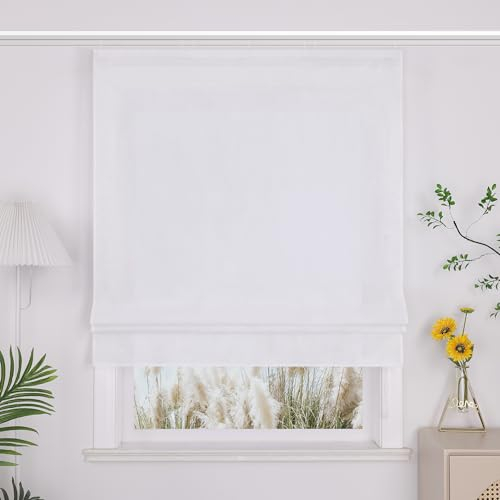 Yujiao Mao Halbtransparentes Raffrollo mit Klettband Modernes Unifarben-Fensterrollo aus hochwertigem Stoff Blickdichter Sichtschutz für Wohn- und Schlafzimmer 1 Stück,weiß BxH 80x140cm