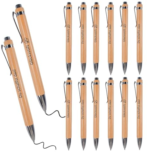 12 Stück Holz Kugelschreiber Set, Kugelschreiber Holz, Inspirierende Kugelschreiber, Bambus Kugelschreiber, Druckkugelschreiber, für Mitarbeiter Kollegen Büro Schule Prüfung Abschied Geschenk