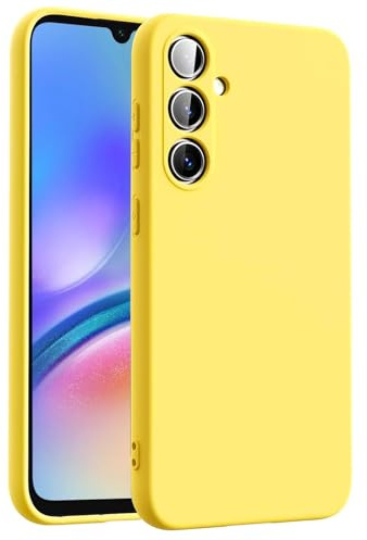 CoolGadget Silikon Hülle für Samsung Galaxy A05s Weich mit Mikrofaser Gelb | Qi fähig induktives Laden, farbige TPU Schutzhülle, erhöhter Kamera und Display Rahmen, matt und griffig