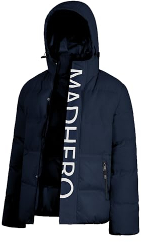 Mens Cotton Jacket Mens Warm Classic Down Jacket Mens Winter Thickening Printed Collar Puffer Jacket Mens Drawstring Ski Jacket All-Match D-Dark Blue XL