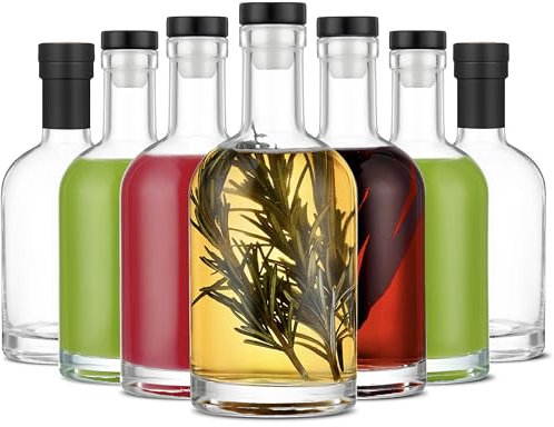 Danmu Art 8pcs Clear Glass Bottles 375ml with Cork Stopper Airtight Lids - for Home Brewing Beverages Drinks,Kombucha,Syrups,Oil Vinegar (8)