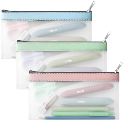 Timart Transparentes Federmäppchen, 3er-Pack, transparentes Federmäppchen, Stifthalter mit Reißverschluss für Kinder, transparente Make-up-Tasche, Kinder-Bleistifttasche für Büro, Schule, Make-up,